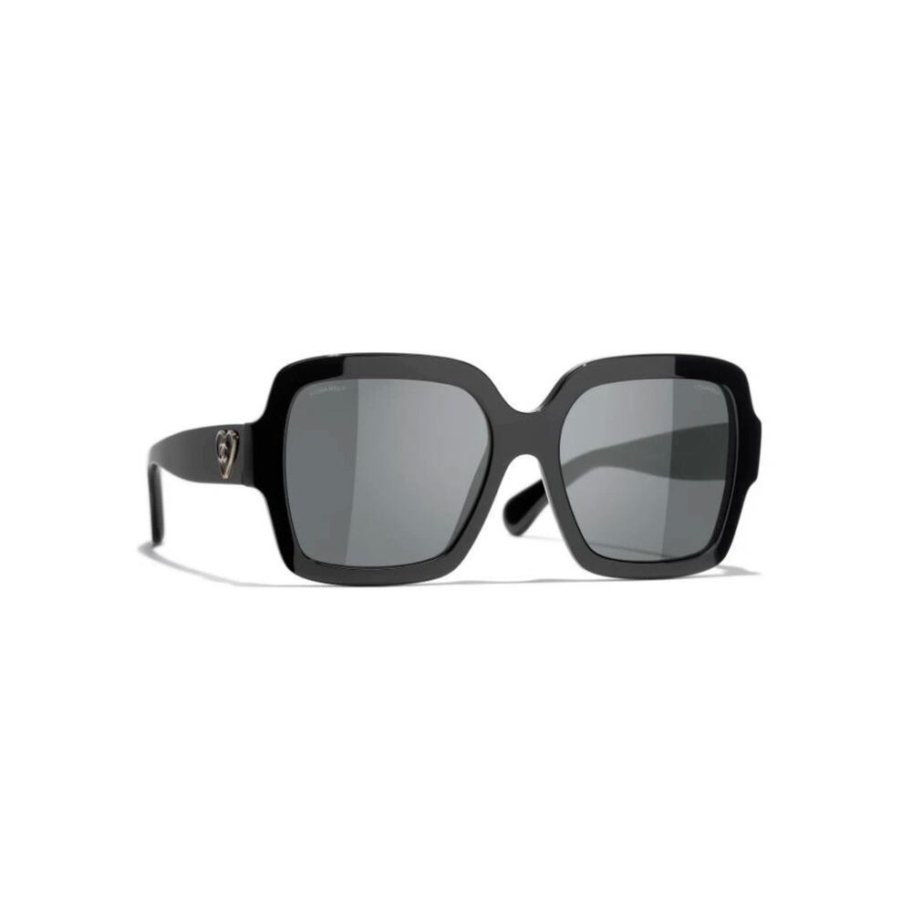 Chanel 5479 501/S4 Sunglasses Polished Black/Gray Lens w/ Gold Heart CC Logo